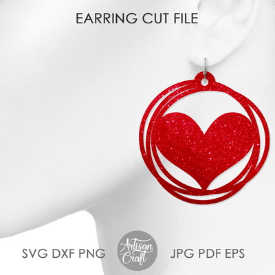 Heart Earring SVG with Messy circles  - Artisan Craft - 001
