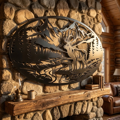 Elk Mountain Scene Laser SVG | Wildlife Wall Art Svg  - HappyDesignStudio - 004