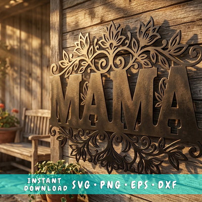 Mama Metal Wall Art SVG, Floral Mama Sign DXF - HappyDesignStudio - 001