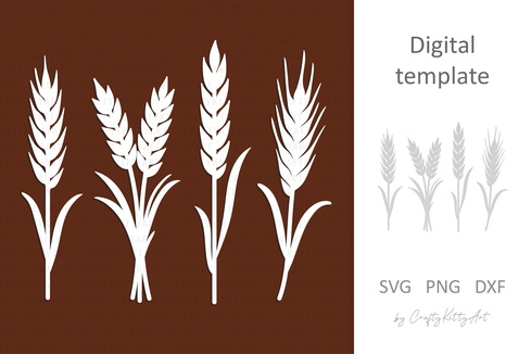 Wheat Laser Paper cutting SVG: Wheat stalk, Wheat ear Wheat Laser Paper cutting SVG: Wheat stalk, Wheat ear - CraftyKittyArt - 001