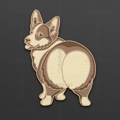可愛的快樂柯基犬，狗屁股，3d 分層 svg dxf png 文件 - CraftyKittyArt - 001