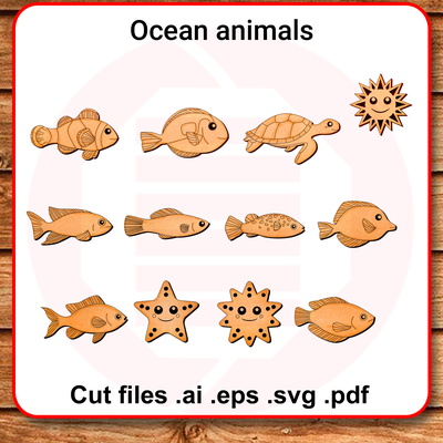 雷射切割海洋海洋動物 glowforge svg diy 工藝品 - Daniel San - 001