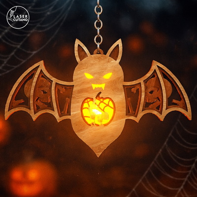 Halloween Bat Lantern SVG – Laser Cut Candle Holder Template - LaserCutano - 003