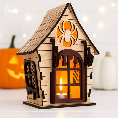 Halloween Night Light & Spooky Decor - Witch's Hut Lantern - LaserCutano - 003