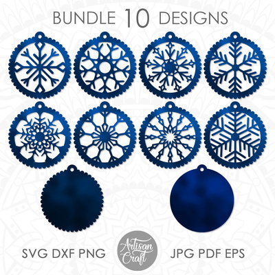 Snowflake earrings SVG, laser cut earrings, Christmas  - Artisan Craft - 007