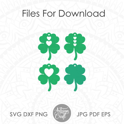 Four Leaf Clover Earrings SVG, St Patrick's Day Earrings - Artisan Craft - 004