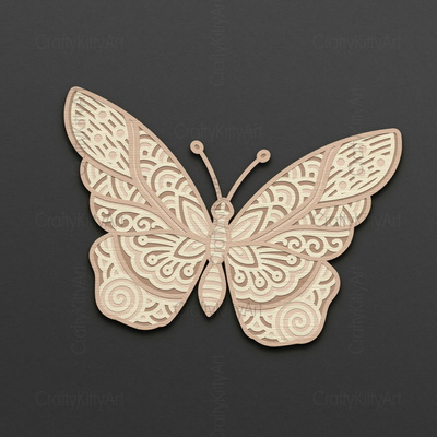 蝴蝶，曼陀羅蝴蝶，3d 分層 svg dxf png 文件 - CraftyKittyArt - 001
