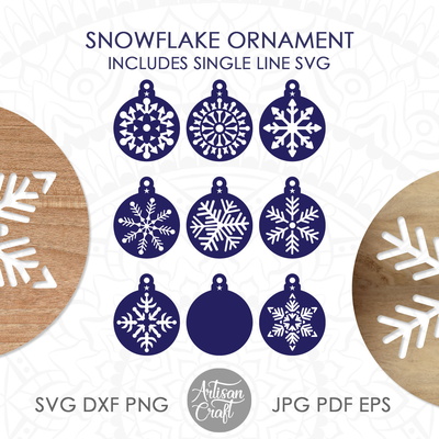 Snowflake ornament SVG cut file, single line SVG, Christmas  - Artisan Craft - 001