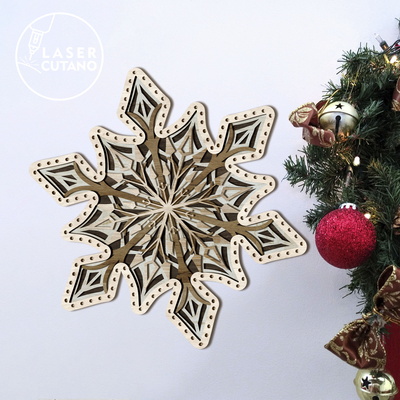 分層雪花 svg - 3d 聖誕節和冬季裝飾文件 - LaserCutano - 001