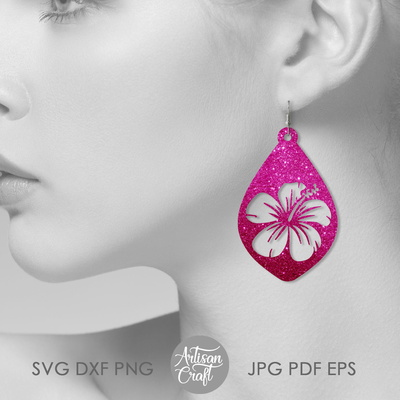 Hibiscus Earrings SVG for making floral jewelry  - Artisan Craft - 002