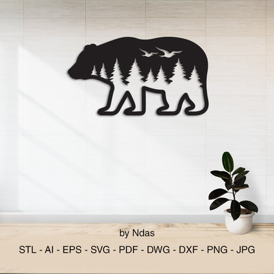 熊與森林和鳥牆裝飾