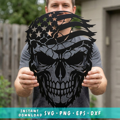 Patriotic Skull Flag Laser SVG