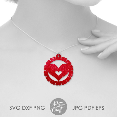 耳環 svg、心形耳環 svg、雷射切割文件 - Artisan Craft - 004