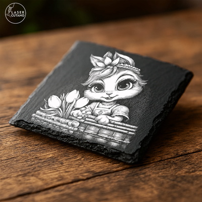 9 Cute Spring Easter Bunny Slate Coaster Engraving Designs - - LaserCutano - 004