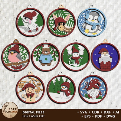 Winter Wonderland Christmas Ornaments - Set of 10 - LaserCutano - 002