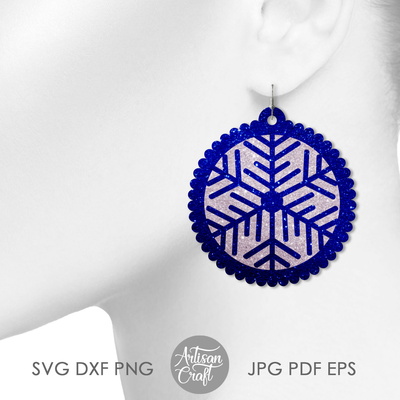 Snowflake earrings SVG, laser cut earrings, Christmas  - Artisan Craft - 002