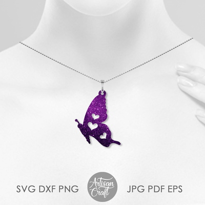 Butterfly earrings SVG with hearts, Butterfly wing earring - Artisan Craft - 004