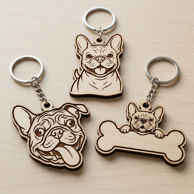 French Bulldog Keychain SVG Bundle, Laser Cut Keyring Files - HappyDesignStudio - 002