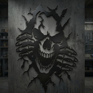 Skull Breaking Through Wall SVG, Horror Skull Laser Cut File - HappyDesignStudio - 004