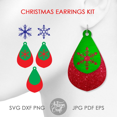 Snowflake earring SVG, Christmas earrings, teardrop shape