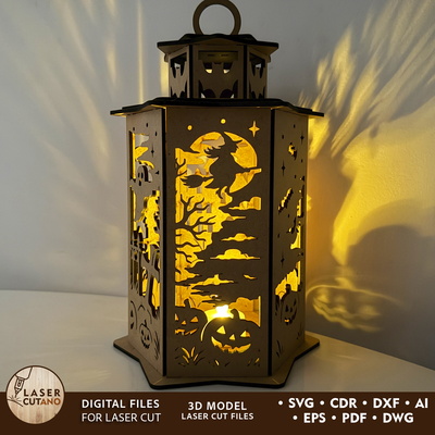 Halloween Lantern SVG | Haunted House Witch Candle Holder | 