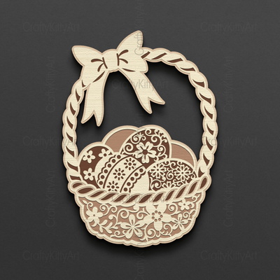 帶雞蛋的複活節籃子，3d 分層 svg dxf png 文件 - CraftyKittyArt - 001