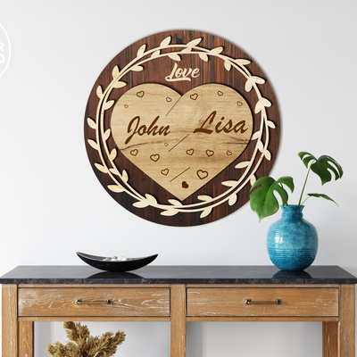 Heart Multilayer Wall Art Love Gift Name Custom Wedding  - LaserCutano - 003