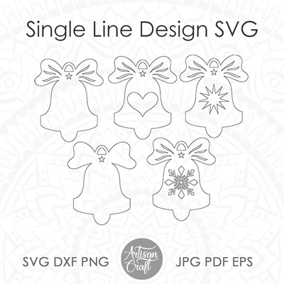 聖誕鐘聲 svg，雷射切割文件，單線設計 - Artisan Craft - 004