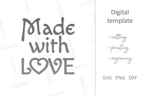 Made with Love. Love Handmade label idea. SVG DXF PNG files Made with Love. Love Handmade label idea. SVG DXF PNG files - CraftyKittyArt - 001