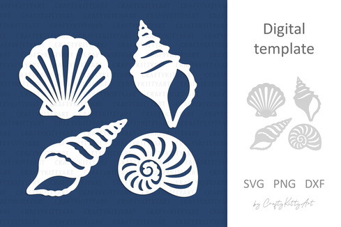 Sea shell Laser Paper cutting SVG: Scallop, Nautilus shell Sea shell Laser Paper cutting SVG: Scallop, Nautilus shell - CraftyKittyArt - 001
