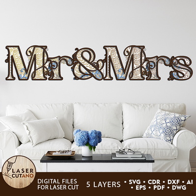 MR & MRS Multilayer Lettering Wall Decor - LaserCutano - 001