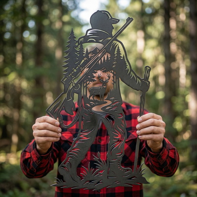 Deer Hunter Metal Wall Art SVG, Hunting Scene DXF Plasmq - HappyDesignStudio - 004