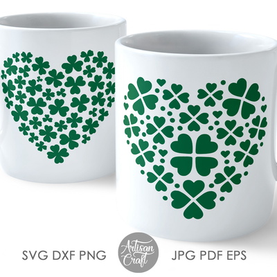 三葉草心、聖派翠克 svg 檔案、心和三葉草 svg - Artisan Craft - 003