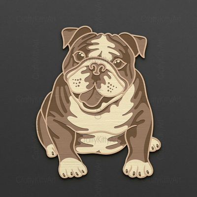 English Bulldog, Happy Dog, 3D layered SVG DXF PNG files - CraftyKittyArt - 001