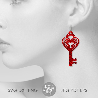 心形鎖和鑰匙，耳環 svg，心形耳環 svg，鎖 - Artisan Craft - 002