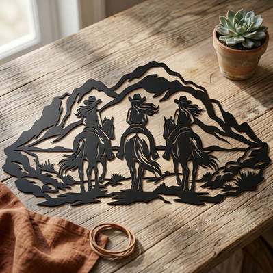 Cowgirl Trio Laser SVG, Horse Rider Scene - HappyDesignStudio - 004