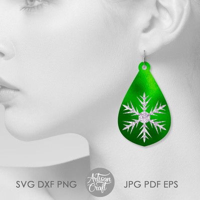 雪花耳環 svg，聖誕耳環，淚珠形狀 - Artisan Craft - 002
