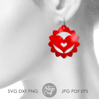 耳環 svg、心形耳環 svg、雷射切割文件 - Artisan Craft - 003