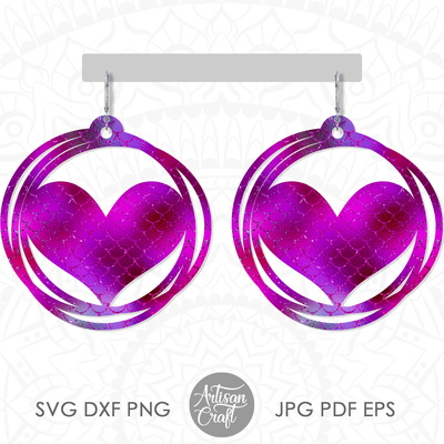 Heart Earring SVG with Messy circles  - Artisan Craft - 004