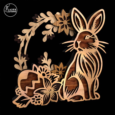 Eater Bunny Wreath Decoration with Floral and Egg Design - LaserCutano - 005
