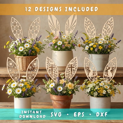 Easter Bunny Ears Laser SVG Bundle, 12 Laser Cut 