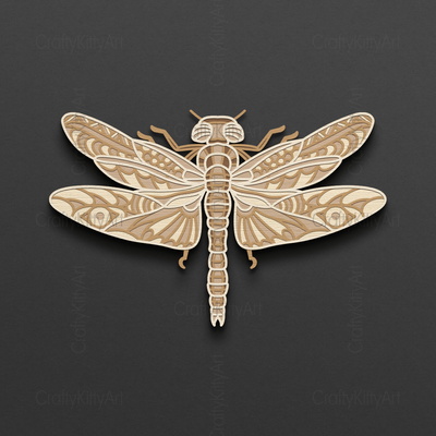 蜻蜓，曼陀羅蜻蜓，3d 分層 svg dxf png 文件 - CraftyKittyArt - 001