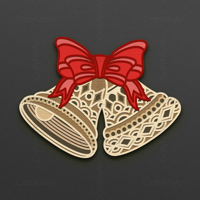 Christmas Bell, Jingle Bells, 3D layered SVG DXF PNG files - CraftyKittyArt - 001