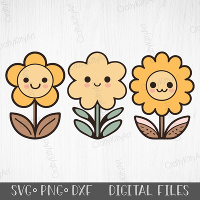 Cute Kawaii Sunflower Clipart bundle. SVG DXF PNG files - CraftyKittyArt - 001