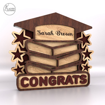 畢業展台套裝，配有貓頭鷹、地球儀和書籍 - LaserCutano - 005