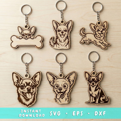 Chihuahua Keychain SVG Bundle, 6 Laser Cut Files