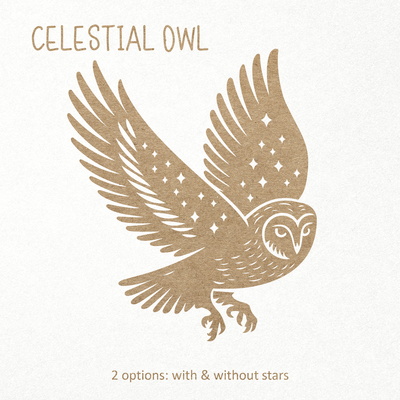 Celestial Owl SVG. Owl with Stars. Magic Barn Owl flying - CraftyKittyArt - 001