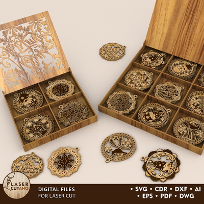 Christmas Ornaments with Box Laser Files - Merry Christmas