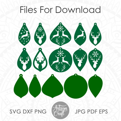 馴鹿耳環 svg，雷射切割文件，聖誕耳環 - Artisan Craft - 004