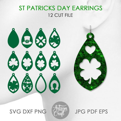 St Patrick' day earring SVG, Shamrock earrings - Artisan Craft - 001